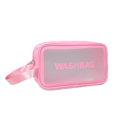 China Custom Fashoion logo PU large capacity bag transparent cosmetic bag wash waterproof bag with low MOQ for sale