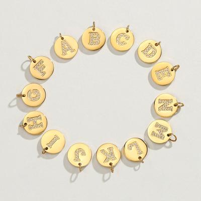 China Environmental Friendly Hot Selling Gold Plated Zircon Charms Cubic Letter Alphabet Stainless Steel Pendant For Necklace for sale