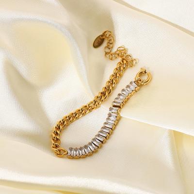 China New Nice Fashion Trendy SOSAI Shiny Zircon 18K Gold Half Real Half Plated Cuban Chain Bracelet For Men And Women for sale