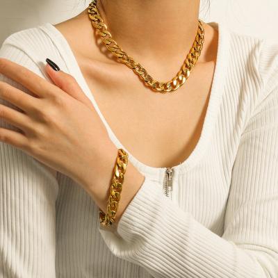 China Extra Large Punk 12mm Flat Curb Chain Bracelet Chunky Miami Jewelry 18K Gold Plated Stainless Steel Cuban Chain Bracelet for sale