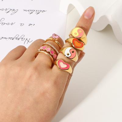 China Summer CLASSIC Hottest Color Rings Combined Yin Yang Ring Finger Jewelry 18K Gold IP Plating Stainless Steel Chunky Ring for sale