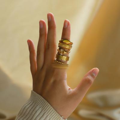 China Vintage SOSAI Jewelry Punk Vintage Inspired Rope Chunky Croissant Ring Bold Ariel Ring 18K Gold IP Plated Stainless Steel Rope for sale