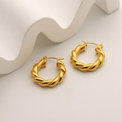 China FASHIONABLE SOSAI 18K Gold Plated Stainless Steel Jewelry Classic Hypoallergenic Waterproof Circle Thick Twist Hoop Earrings for sale