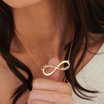 China Custom Cheap Environmental Friendly 316l Stainless Steel Jewelry Gold Personalized Infinity Name Love Heart Pendant Necklace for sale