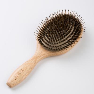 China Compact boar bristle round hair brush deluxe custom logo maker, eco-friendly oak private label boar bristle and nylon ha for sale