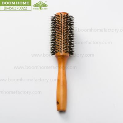 China Plastic Handle Wooden Natural Bristle Comb Nylon Curly Hair Wet Round Hair Brush For Salon Hair Styling Tools for sale