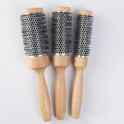 China Compact Round Brush Hair Straightener Wooden Hair Styling Ceramic Round Brushes With Wooden Handle for sale