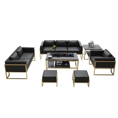 China Contemporary Light Luxury Office Sofa Tea Table Set Modern Hotel Business Reception Room Sofa Agglomerated Stone Coffee Table for sale