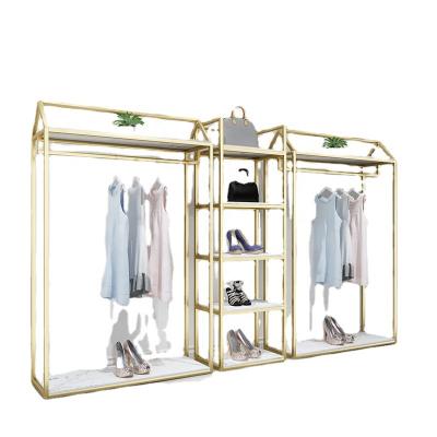 China Nordic Adjustable Single Side Floor Rack Clothing Store Display Iron Style Double Layer Suit Hanger (Other) Hanger for sale