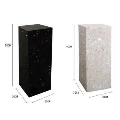 China Modern marble table decoration exhibition sculpture hotel black galaxy artificial stone pedestal for sale