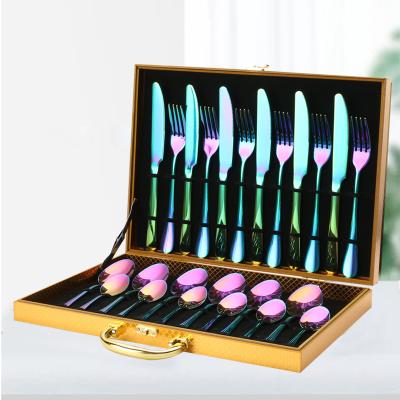 China Sustainable High End Modern Luxury 304 Stainless Steel Flatware Set Metal 24 Pcs Flatware Cutlery Set Gift for sale