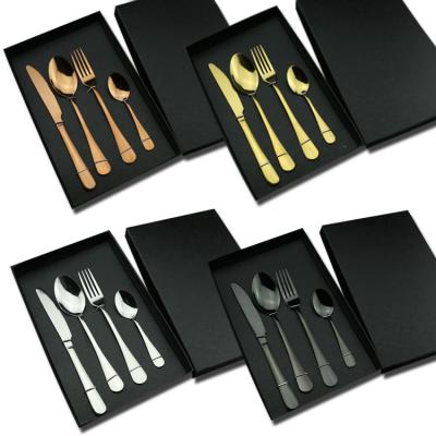 China Viable Stainless Steel Cutlery Set Wedding Gifts Elegant Gold Flatware Black Spoon Fork Set for sale