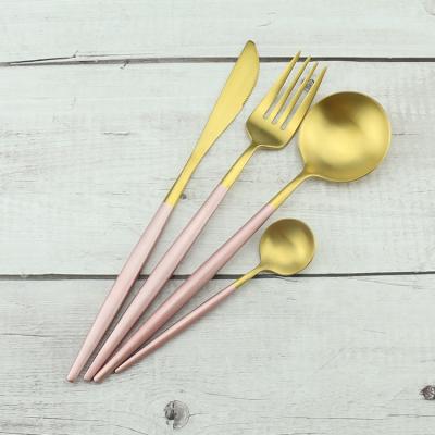 China Minimalist Eoc-Friendly 304 Stainless Steel Cutlery Sets Handle Different Color Gold Dull Polish for sale