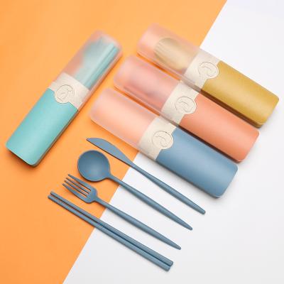 China High Quality Viable Portable Wheat Straw Cutlery Set With Box For Travel Camping for sale