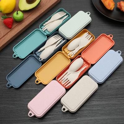 China Viable Factory Wholesale Portable Reusable Tableware Wheat Straw Plastic Cutlery Set For Travel Camping for sale