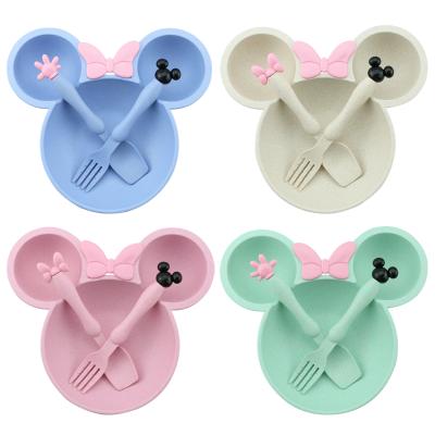 China Wheat Straw Bowl Cute Viable Mickey Shape Cutlery Children's Tableware Cartoon Set for sale