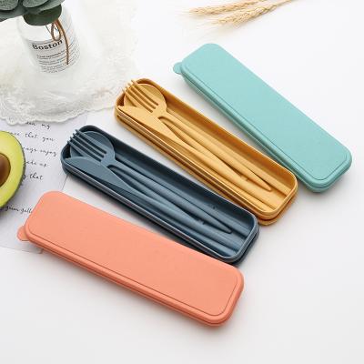 China Sustainable Portable Camping Cutlery Set Knife Fork Spoon Wheat Cutlery Set Chopsticks Wheat Cutlery Set for sale