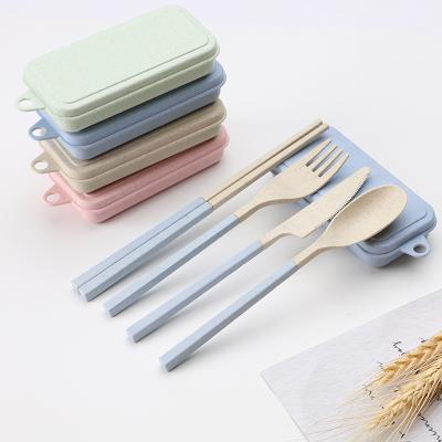 China Sustainable Folding Wheat Cutlery with Spoon Fork Knife and Chopsticks Set with Wheat Crate for sale