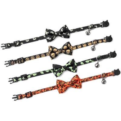 China Padded Pumpkin Patterns Halloween Thanksgiving Pet Accessories Adjustable Dog Collar With Bell for sale