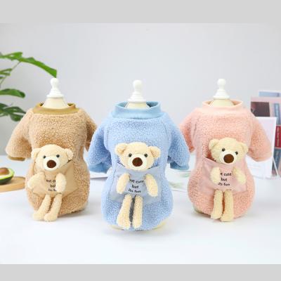 China Sustainable Thick Empty Cotton Pet Velvet Fleece Pet Clothes Cute Coat With Bear for sale