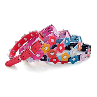 China Wholesale Single Tier Sunflower Small Flower Pet Padded Colorful PU Dog Collars for sale