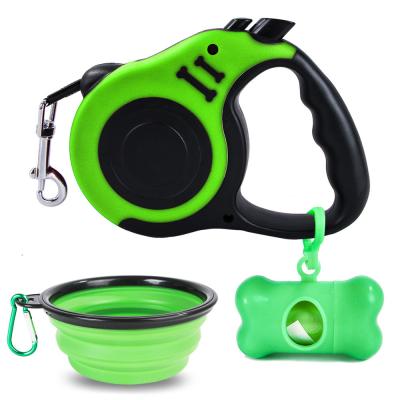 China Wholesale Padded 3 Piece Retractable Hands Free Plastic Nylon Training Walking Outdoor Poop Bags Roll Dog Leash With Water Bottle for sale