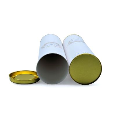 China Recycled Materials Packaging Paper Tube With Metal Lid Gift Box For Wine Tin Box Packing Case for sale