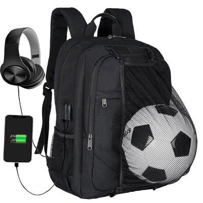 China With USB 2021 Black School Backpack Laptop Backpack With USB And Football Net for sale