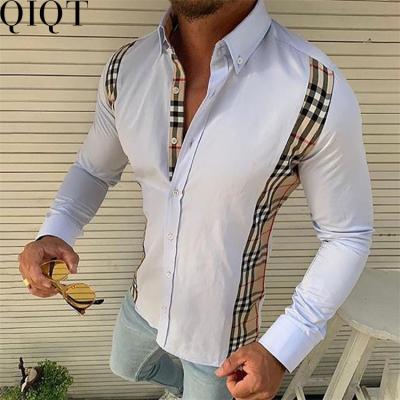 China Summer Anti-Pilling Casual Slim Button Up Long Sleeve Refuse Fitted Slim Plaid Shirts For Men for sale