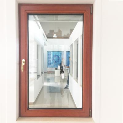 China Folding Double Screen Thermal Break Tempered Glass Aluminum Glazed Tilt And Turn Windows For House With Wood Grain for sale