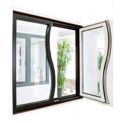 China Swing special shaped wooden clad aluminum dobule tempered glass glazing tilt and turn windows for villa for sale