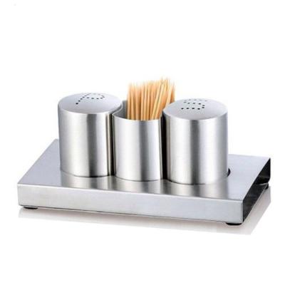 China Viable with Toothpicks Salt and Pepper Shakers Stainless Steel Salt and Pepper Set Spice Shaker Bottle for sale