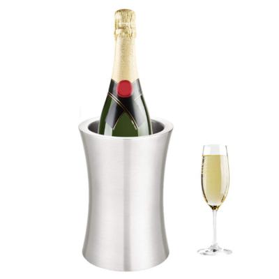 China Viable Custom Beer Champagne Ice Bucket Logo Metal Double Wall Insulated Wine Bottle Cooler Stainless Steel Party Wine Fridges for sale