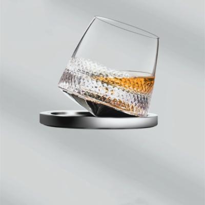 China New Arrivals Luxury Rolling Whiskey Glass Shaker Hand Carved High End Whiskey Wine Brandy Glass Cup Logo Fast Cooling Custom Design for sale