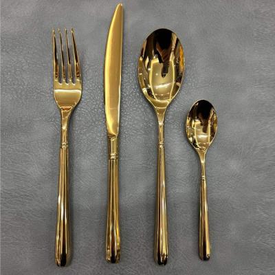 China Luxury Stocked 4pcs 304 Stainless Steel Knife Fork Spoon Set, Dishwasher Safe Bulk Gold Plated Cutlery Set Stainless Flatware for sale