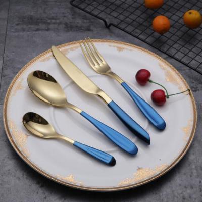 China Guangzhou Wholesale Stocked BLAIS Blue and Gold 18/10 Stainless Steel Flatware Flatware Set for Restaurant Lobby Catering Hotel for sale