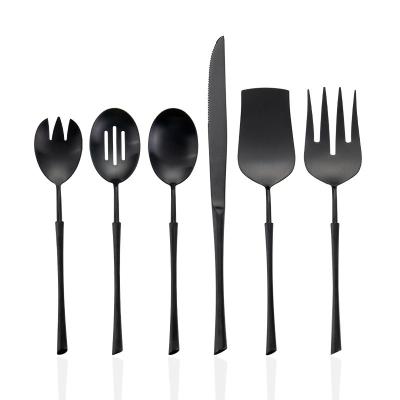 China Stocked 6 Pcs Set Matte Black Utensils Serving Flatware Serving Set Fork, Spoon Set High Quality Stainless Steel Cutlery For Buffet for sale