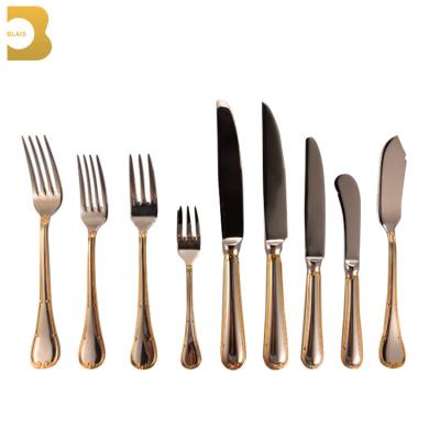 China Restaurant Dinnerware Hotel Stainless Steel Gold Rim Silverware Flatware Set Stocked 2019 for sale