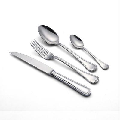 China Stocked Metal Hotel Tableware Silver Cutlery Stainless Steel Knife 4pcs Fork Spoon, High End SS 304 Vintage Flatware Set For Wedding for sale