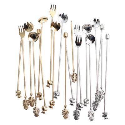 China 3D Stocked Afternoon Tea Set Modeling 304 Stainless Steel Stem Dessert Teaspoon Fruit Stirring Fork Set Flatware Stainless Steel for sale