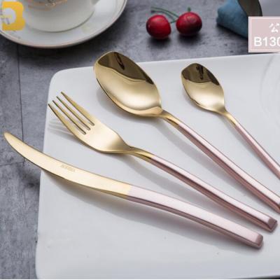 China Hotel Dinnerware Spoon Forks Rose Gold Stocked Head Handled Stainless Flatware for sale