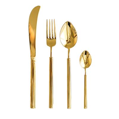 China Stocked 4 pcs set of high quality stainless steel gold flatware wedding tableware and cutlery set for catering hall for sale