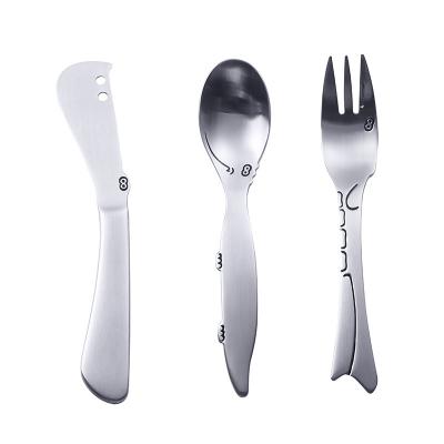 China Stocked 3 Pcs 304 Child Stainless Steel High End Silver Flatware With Gift Box, Lovely Cutlery Set For Kids for sale