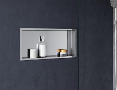 China OEM/ODM Wall Mounted Type Square ss304 Brush Stainless Steel Wall Shower Niche Recessed Bathroom Metal Shelf Cabinet Living Room TV Storage Niche for sale