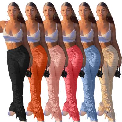 China BR238 Color High Wide Pile Women's Popular Sheer Waist Casual Breathable Pants And Leg Pants for sale