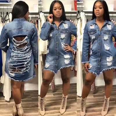 China Anti-wrinkle BR1730 XL to 5XL plus size Autumn Hole Patch Denim Ripped Women's Jackets and Coats 2021 for sale