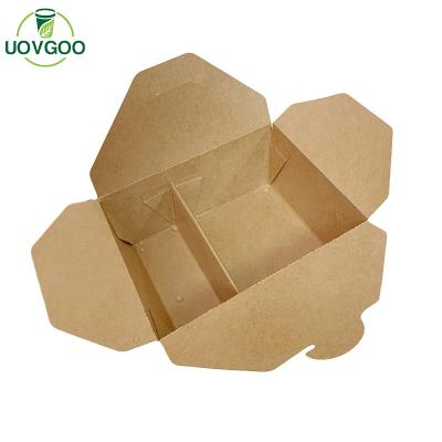 China Low Price Disposable Kraft Logo Two Compartments Biodegradable Custom Lunch Box Disposable Lunch Box for sale