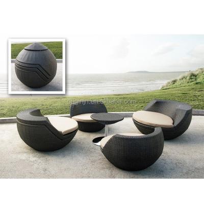 China Modern Design Space Saving 5 Pcs Outdoor Smart Ergonomic Comfortable Rattan Furniture Stackable Egg Shaped Chair for sale