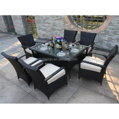 China Modern classic style 6 seater dining table and chairs outdoor set rattan furniture garden for sale