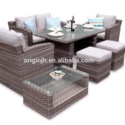 China Contemporary design luxury 4 seater dining table top coffee table woven set and outdoor glass rattan garden chair for sale